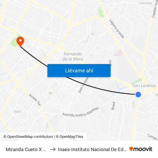 Miranda Cueto X Mariscal Estigarribia to Inaes-Instituto Nacional De Educación Superior. "Dr. Raúl Peña" map