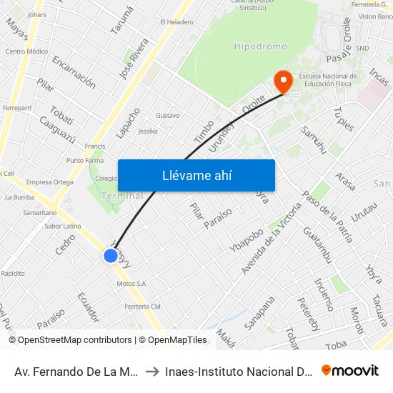 Av. Fernando De La Mora X Universitarios Del Chaco to Inaes-Instituto Nacional De Educación Superior. "Dr. Raúl Peña" map