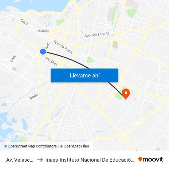 Av. Velasco X Brasil to Inaes-Instituto Nacional De Educación Superior. "Dr. Raúl Peña" map