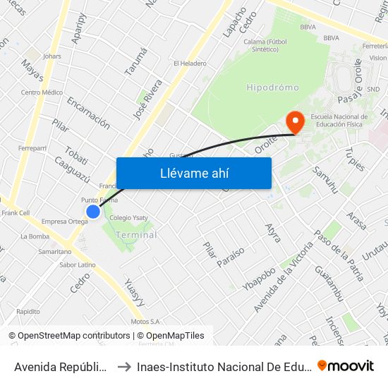 Avenida República Argentina, 3016 to Inaes-Instituto Nacional De Educación Superior. "Dr. Raúl Peña" map