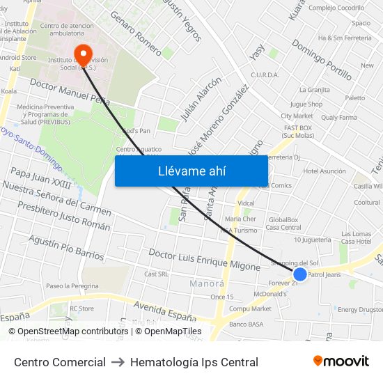 Centro Comercial to Hematología Ips Central map