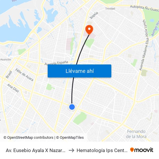 Av. Eusebio Ayala X Nazareth to Hematología Ips Central map