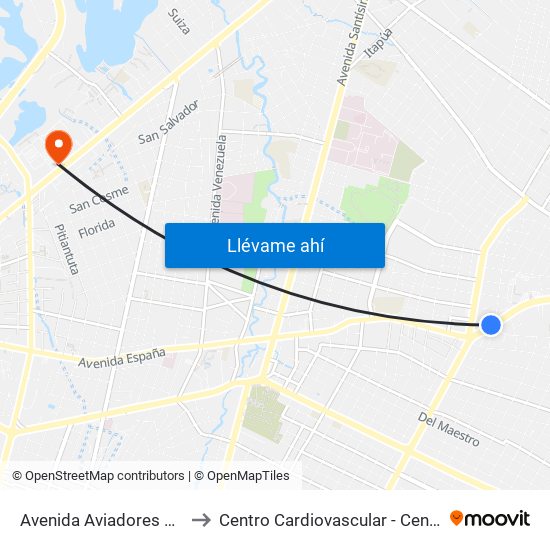 Avenida Aviadores Del Chaco, 1669 to Centro Cardiovascular - Centro Médico La Costa map