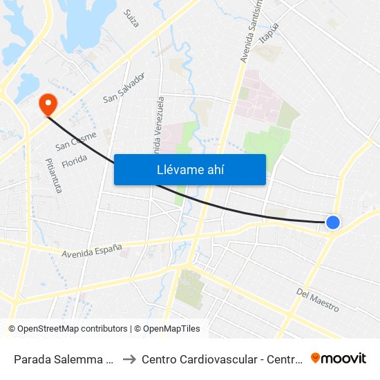 Parada Salemma Super Center to Centro Cardiovascular - Centro Médico La Costa map