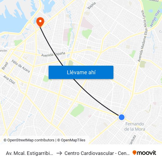 Av. Mcal. Estigarribia X 14 De Mayo to Centro Cardiovascular - Centro Médico La Costa map
