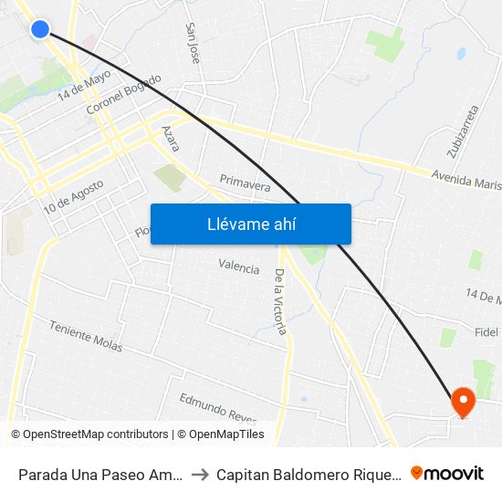 Parada Una Paseo Amelia to Capitan Baldomero Riquelme map