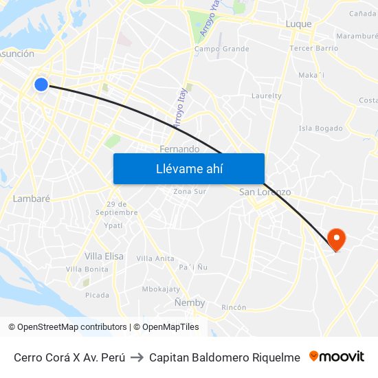 Cerro Corá X Av. Perú to Capitan Baldomero Riquelme map