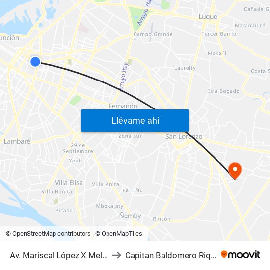 Av. Mariscal López X Melgarejo to Capitan Baldomero Riquelme map