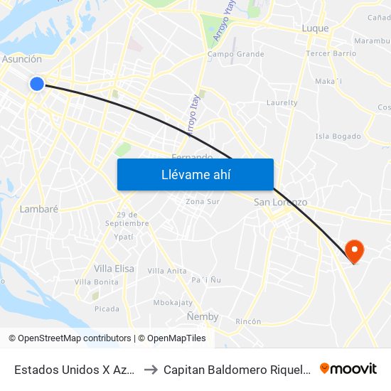 Estados Unidos X Azara to Capitan Baldomero Riquelme map