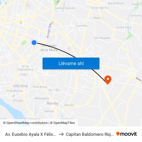Av. Eusebio Ayala X Félix Lopéz to Capitan Baldomero Riquelme map