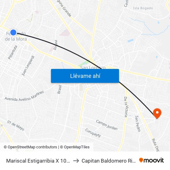 Mariscal Estigarribia X 10 De Julio to Capitan Baldomero Riquelme map