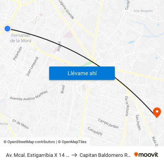 Av. Mcal. Estigarribia X 14 De Mayo to Capitan Baldomero Riquelme map