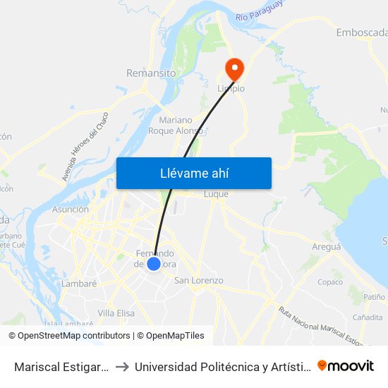 Mariscal Estigarribia X 10 De Julio to Universidad Politécnica y Artística del Paraguay - UPAP - Limpio map