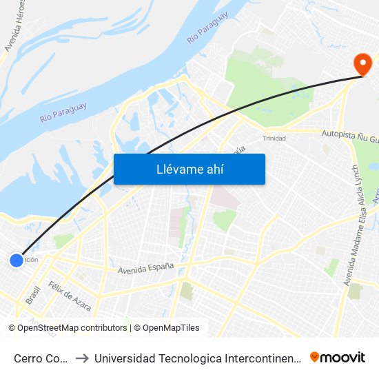 Cerro Corá, 452 to Universidad Tecnologica Intercontinental - Sede Loma Pytã map