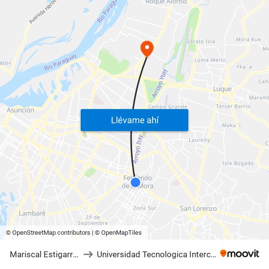 Mariscal Estigarribia X 10 De Julio to Universidad Tecnologica Intercontinental - Sede Loma Pytã map
