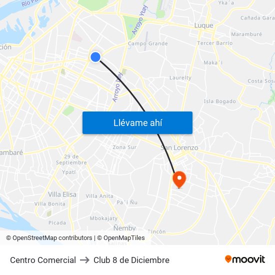 Centro Comercial to Club 8 de Diciembre map