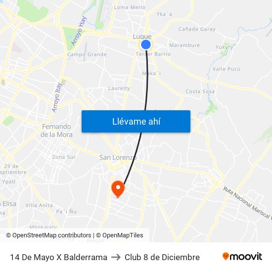 14 De Mayo X Balderrama to Club 8 de Diciembre map