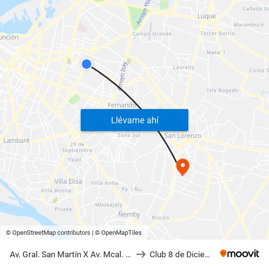Av. Gral. San Martín X Av. Mcal. López to Club 8 de Diciembre map