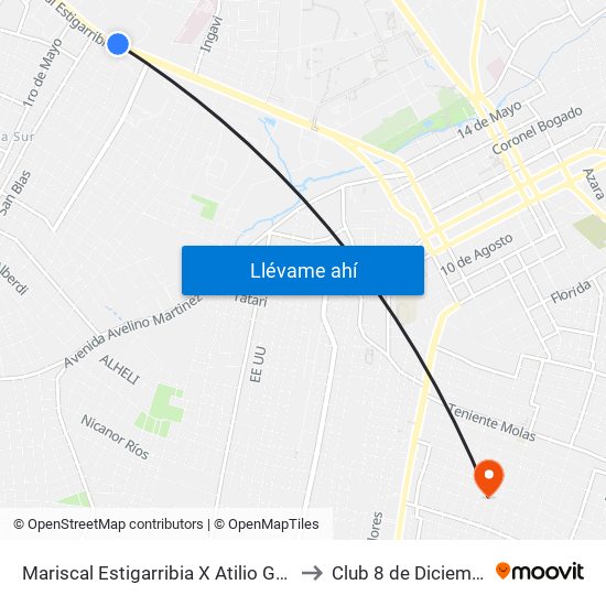 Mariscal Estigarribia X Atilio Galfre to Club 8 de Diciembre map