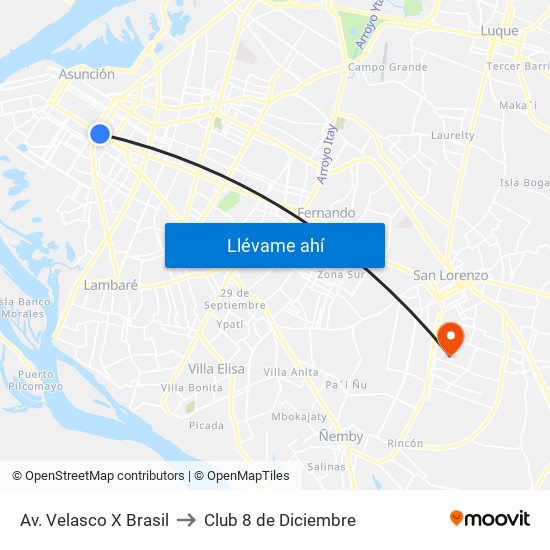 Av. Velasco X Brasil to Club 8 de Diciembre map