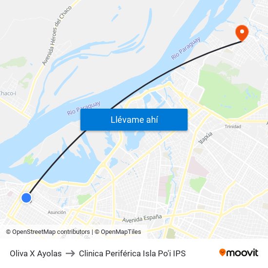Oliva X Ayolas to Clinica Periférica Isla Po'i IPS map