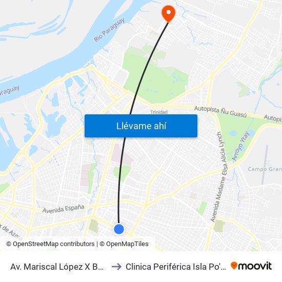 Av. Mariscal López X Bulnes to Clinica Periférica Isla Po'i IPS map