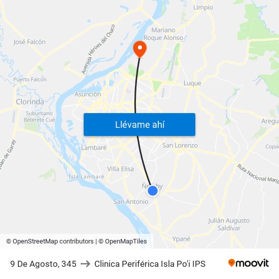 9 De Agosto, 345 to Clinica Periférica Isla Po'i IPS map