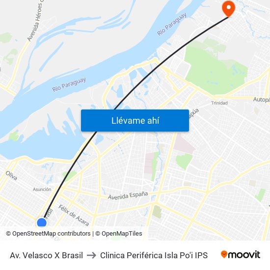 Av. Velasco X Brasil to Clinica Periférica Isla Po'i IPS map