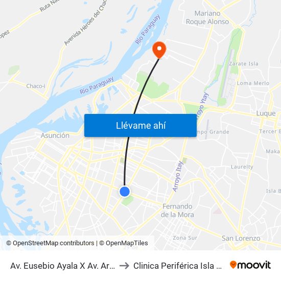 Av. Eusebio Ayala X Av. Argentina to Clinica Periférica Isla Po'i IPS map