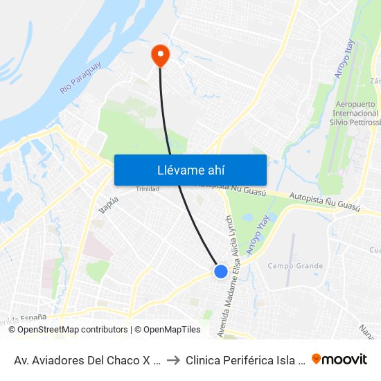 Av. Aviadores Del Chaco X Martínez to Clinica Periférica Isla Po'i IPS map