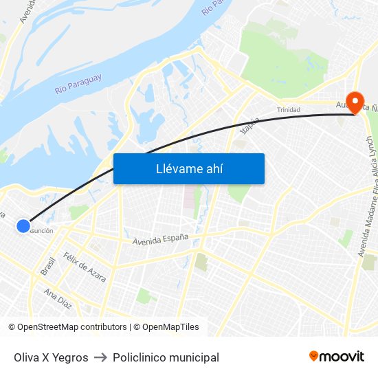 Oliva X Yegros to Policlinico municipal map