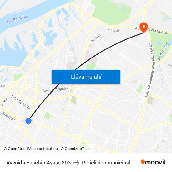 Avenida Eusebio Ayala, 803 to Policlinico municipal map