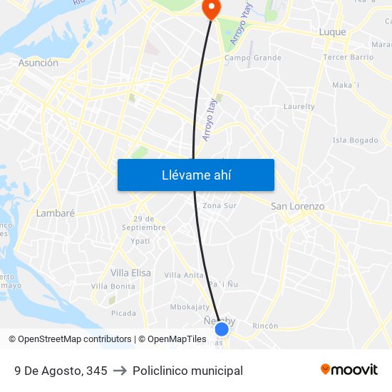 9 De Agosto, 345 to Policlinico municipal map