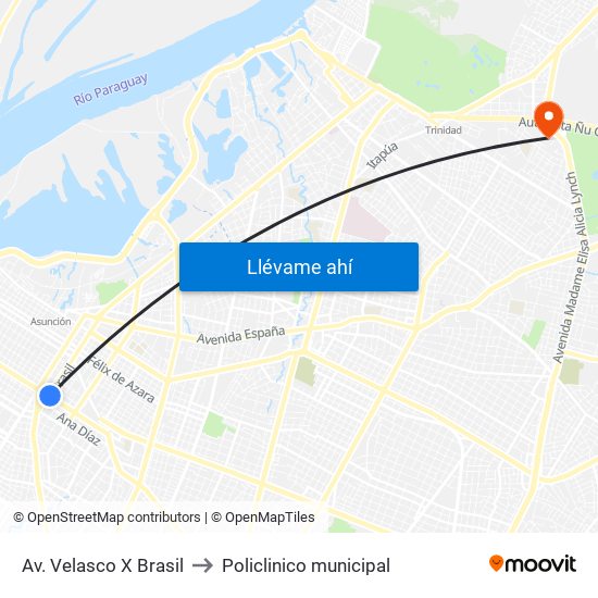 Av. Velasco X Brasil to Policlinico municipal map