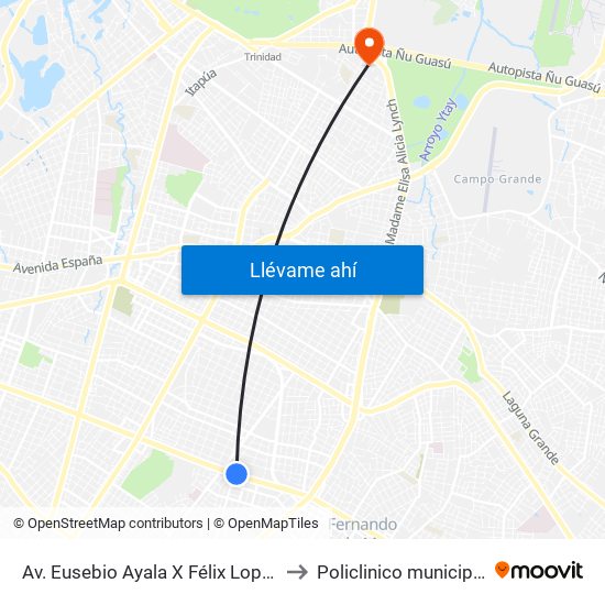 Av. Eusebio Ayala X Félix Lopéz to Policlinico municipal map