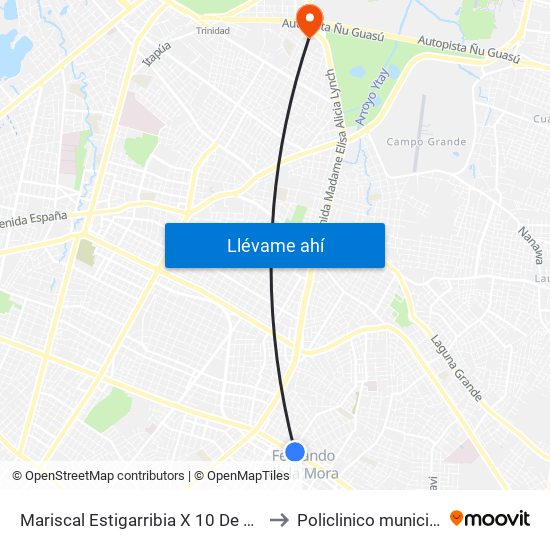 Mariscal Estigarribia X 10 De Julio to Policlinico municipal map