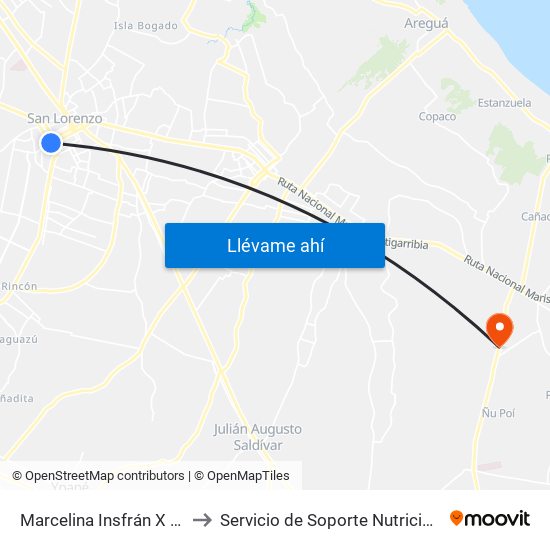 Marcelina Insfrán X Mcal. Estigarribia to Servicio de Soporte Nutricional y Metabólico - HNI map