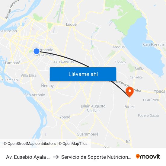 Av. Eusebio Ayala X Félix Lopéz to Servicio de Soporte Nutricional y Metabólico - HNI map