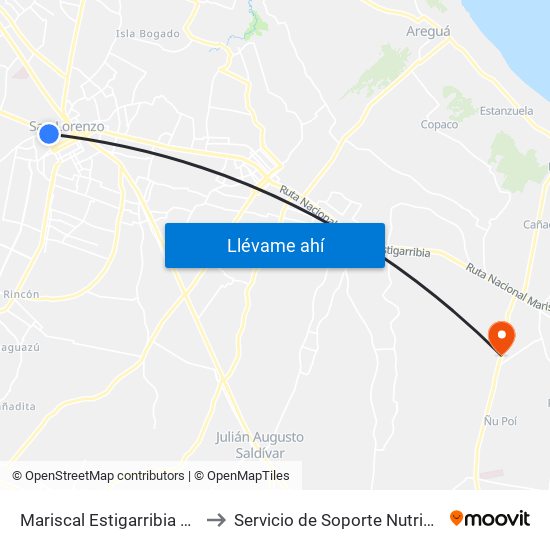 Mariscal Estigarribia X Av. Avelino Martínez to Servicio de Soporte Nutricional y Metabólico - HNI map
