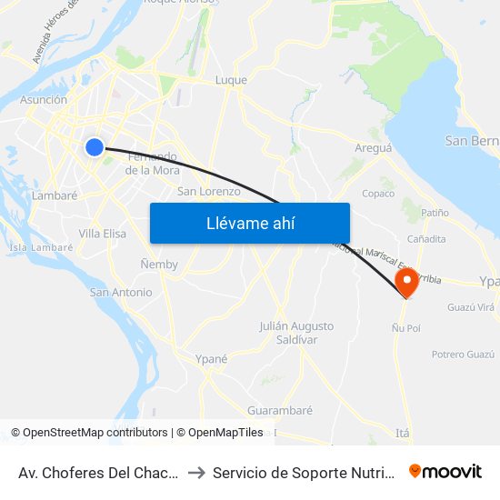 Av. Choferes Del Chaco X Av. Eusebio Ayala to Servicio de Soporte Nutricional y Metabólico - HNI map