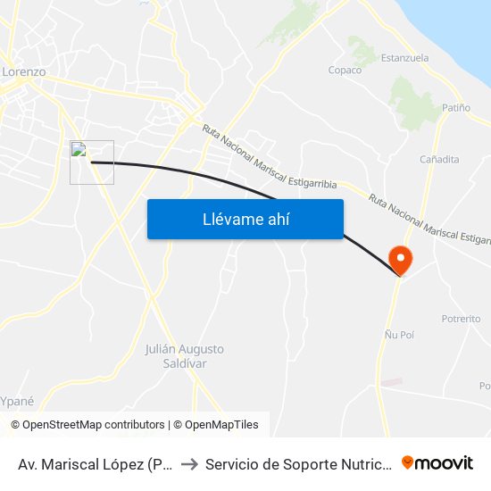 Av. Mariscal López (Parada Km. 17 (1/2)) to Servicio de Soporte Nutricional y Metabólico - HNI map