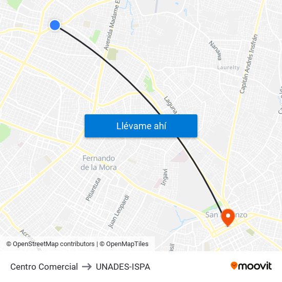 Centro Comercial to UNADES-ISPA map