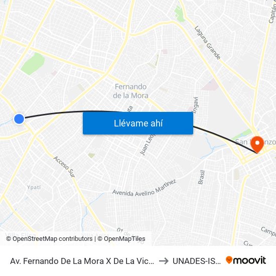 Av. Fernando De La Mora X De La Victoria to UNADES-ISPA map