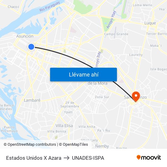 Estados Unidos X Azara to UNADES-ISPA map