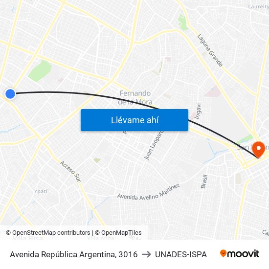 Avenida República Argentina, 3016 to UNADES-ISPA map