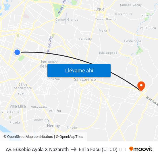 Av. Eusebio Ayala X Nazareth to En la Facu (UTCD) 📖✏ map
