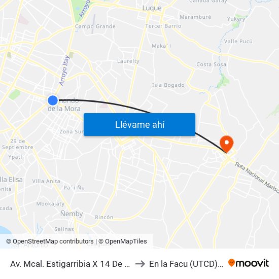 Av. Mcal. Estigarribia X 14 De Mayo to En la Facu (UTCD) 📖✏ map