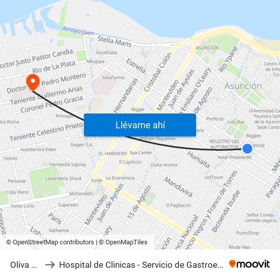 Oliva X Yegros to Hospital de Clinicas - Servicio de Gastroenterología y Endoscopía - FCM UNA map