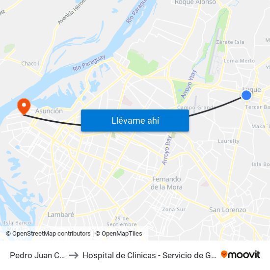 Pedro Juan Caballero X Herrera to Hospital de Clinicas - Servicio de Gastroenterología y Endoscopía - FCM UNA map