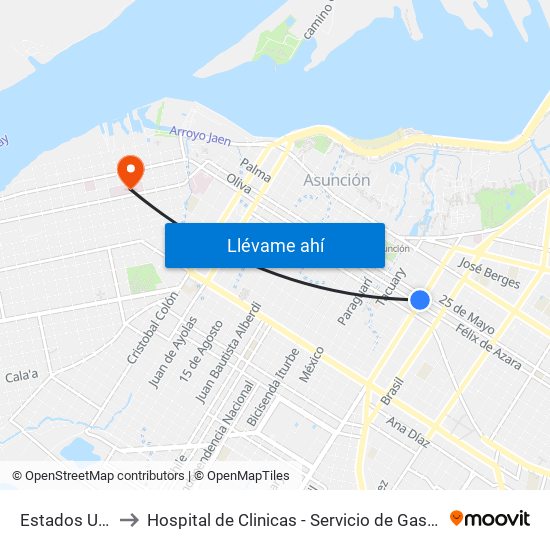 Estados Unidos X Azara to Hospital de Clinicas - Servicio de Gastroenterología y Endoscopía - FCM UNA map